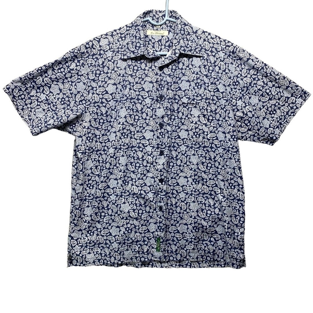 Ben Sherman Mens L Navy Blue Paisley‎ Short Sleeve Button Up Casual Mod Shirt